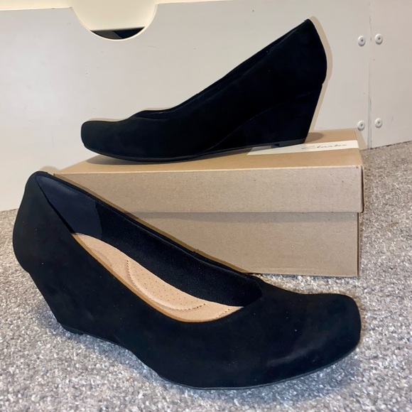Clarks Shoes - Clarks Flores Tulip Black Suede Wedges